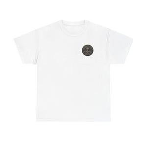May include: A white t-shirt featuring a small, circular emblem on the upper left chest. The emblem is dark with a palm tree design and text that reads "Coastal Heritage Southern Apparel". The shirt has a classic crew neck and short sleeves.