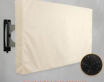 Funda exterior beige resistente a la intemperie y al polvo para televisores de 32 a 65 pulgadas