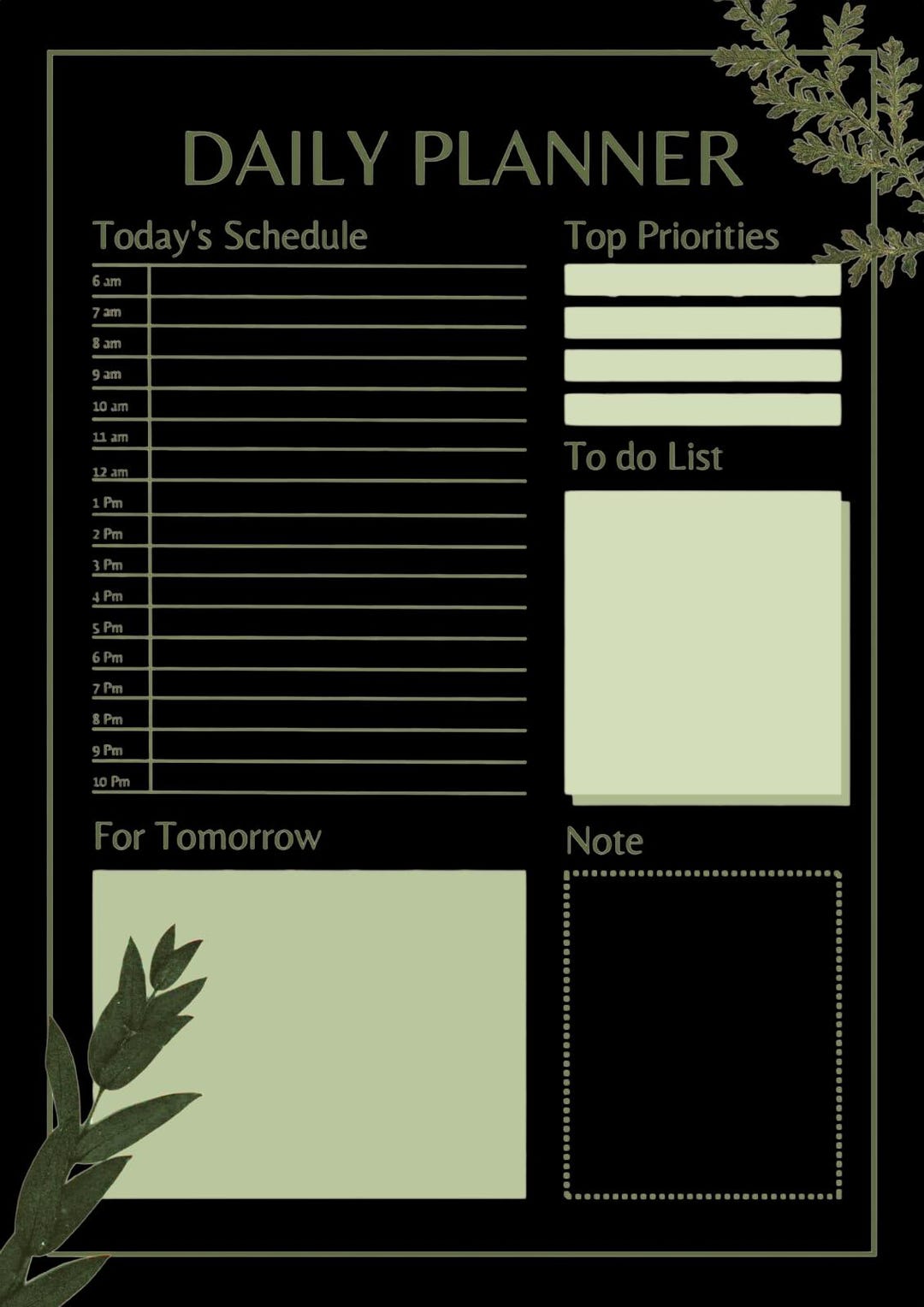 Daily Planner Printable | Modern Botanical PDF | Simple Schedule & Task ...