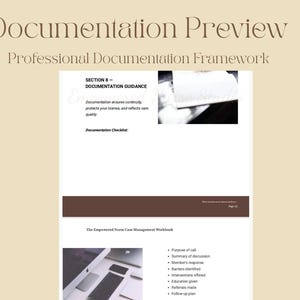 May include: A preview of a professional documentation framework. The image features the text "Documentation Preview" and "Professional Documentation Framework". It also includes a section on documentation guidance and a checklist.