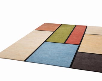 Abstract Hand-Tufted Wool Rug | Colorful Modern Area Carpet For Living Room