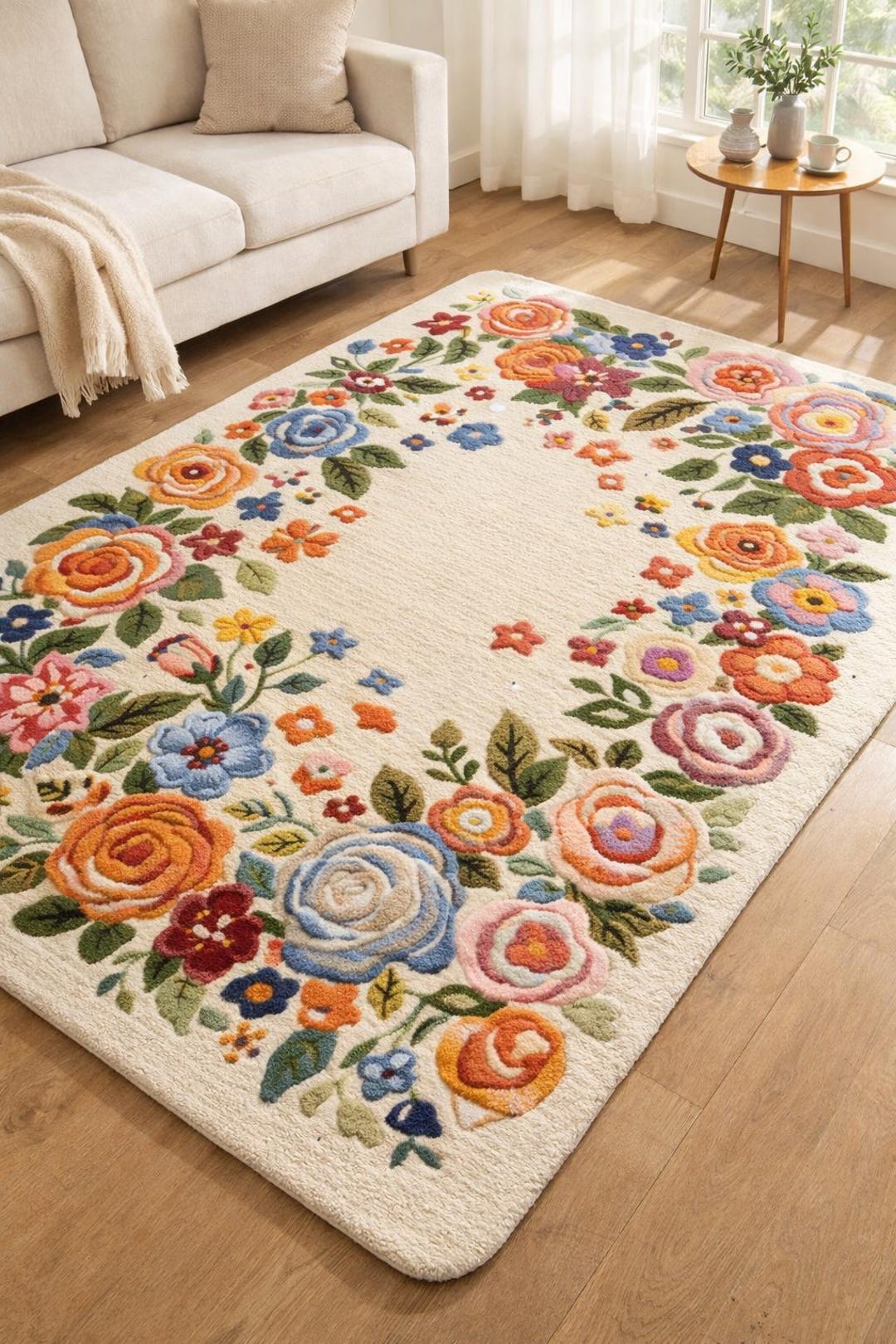 Hand Tufted Wool Floral Rug – Cream Boho Home Decor - Etsy