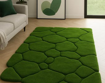 Hand Tufted Moss Green Wool Area Rug For Bedroom living room