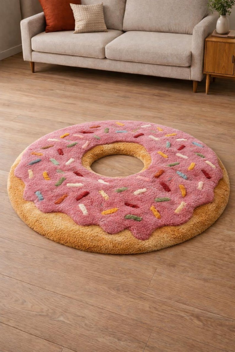 Sprinkle Rug Hand Tufted Wool Donut Rug – Pink Frosted Sprinkle Area Carpet - Etsy