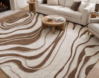 Hand Tufted Wool Area Rug, Modern Abstract Wave Design