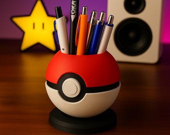 pokeball inspired pen holder, pokeball pen case, gamer desk organizer, cute desk accessories, gift for him, gift for her
