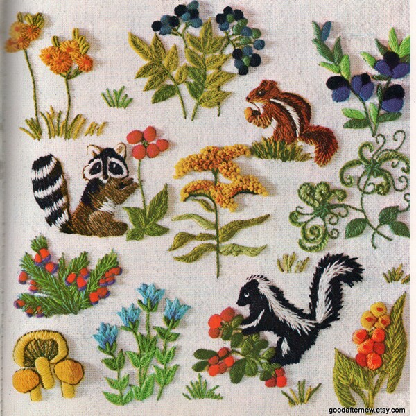 Two Crewel Embroidery Patterns Vintage Needlepoint Woodland Nursery Birds Animals