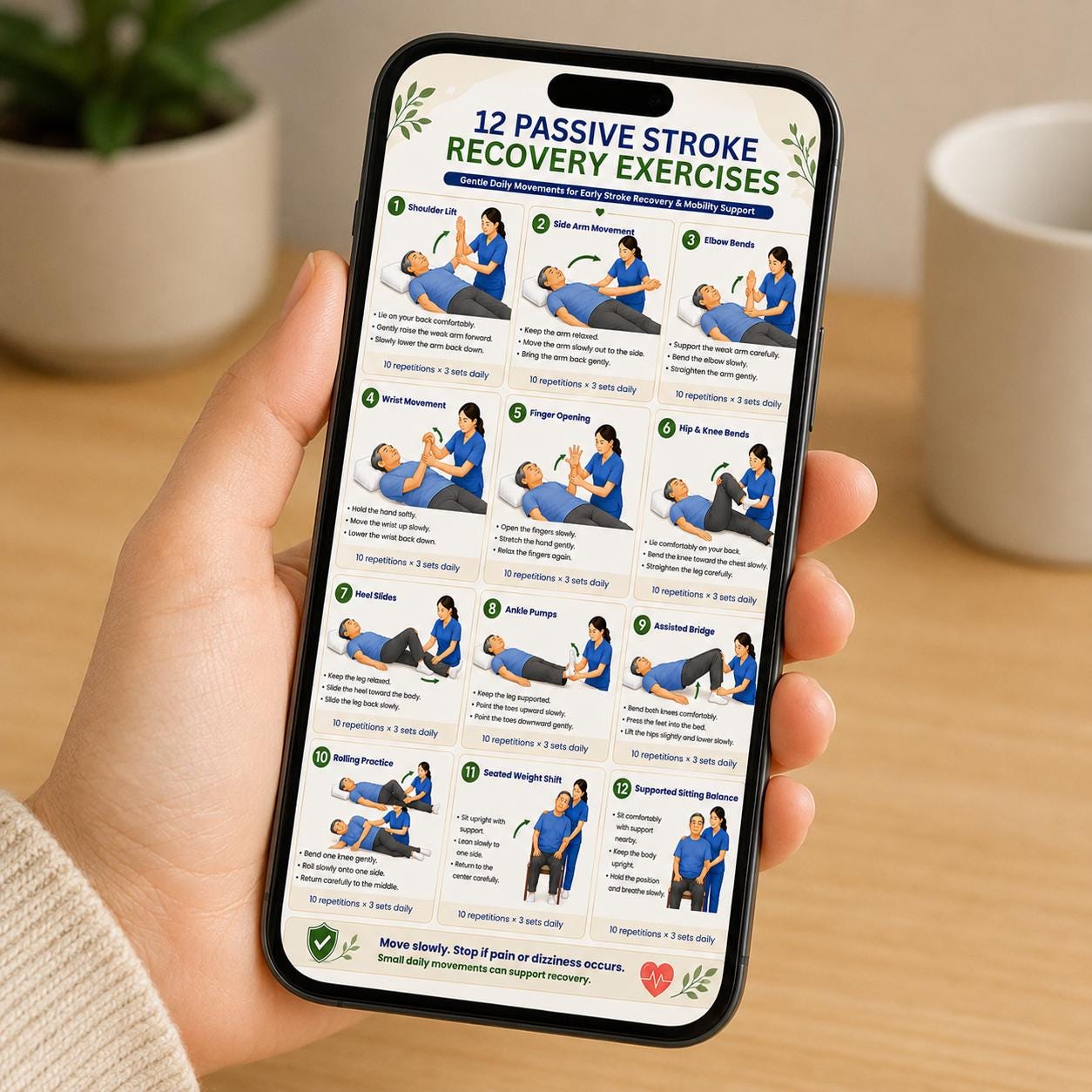 Stroke Recovery Exercises Printable Guide | 12 Passive Movements for ...