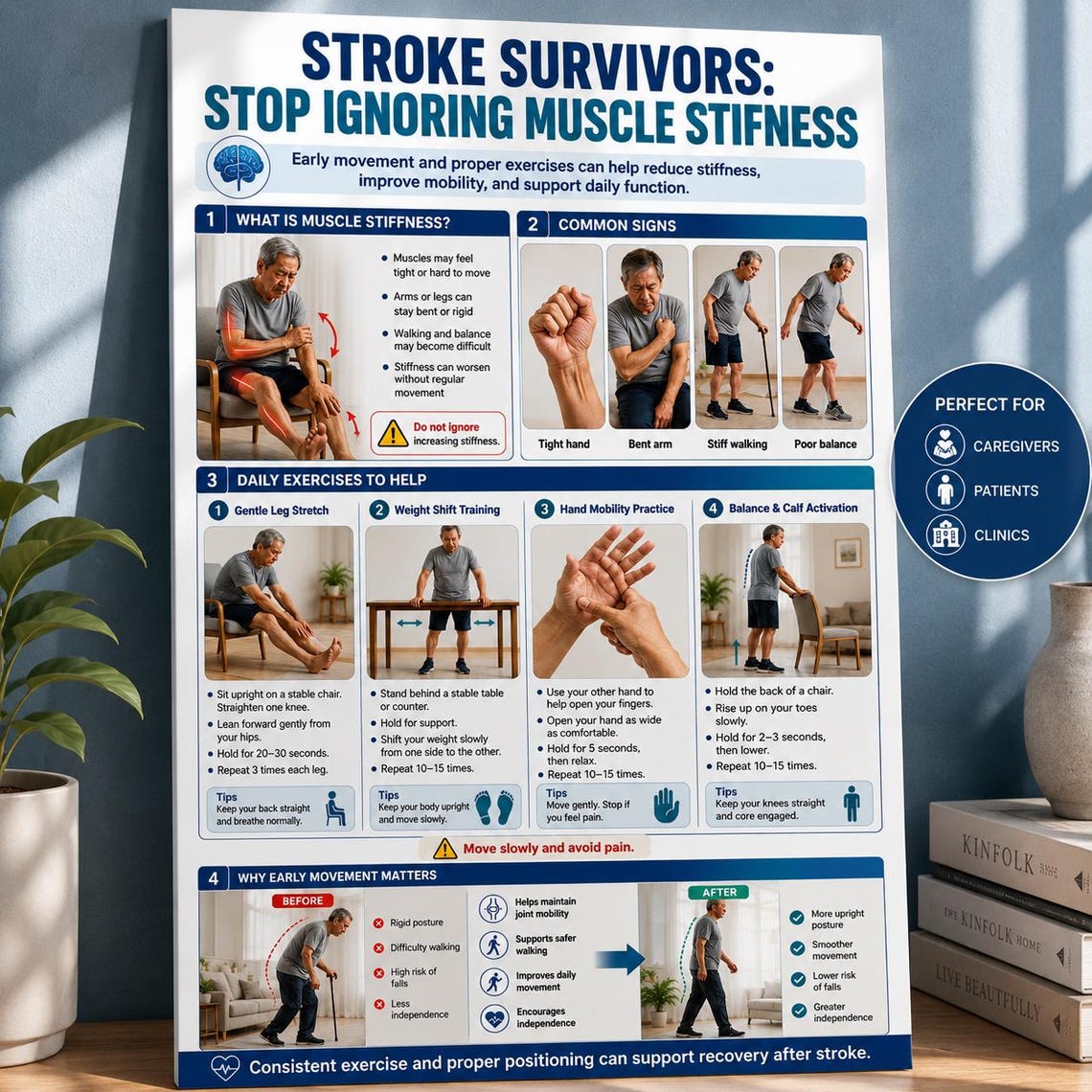 Stroke Recovery Exercises Poster | Muscle Stiffness, Mobility Aid ...