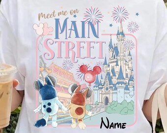 Meet Me On Main Street Shirt, Retro Blue Dog Besties Tee, Magic Kingdom Castle Tee, Disney Girls Trip Gift