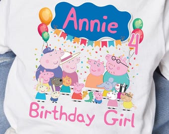 Pig Birthday Girl Tee, Wolfoo Birthday Shirt, Personalized Name, Gift Birthday, Pig Birthday and Family, Custom Pig Birthday T-Shirt