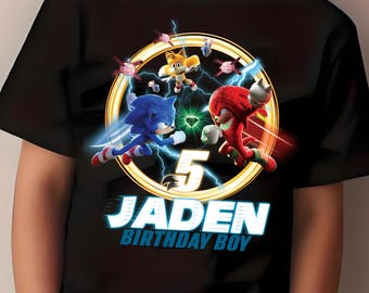 Super Sonic Birthday T Shirt, The Hedgehog Theme Party, Matching Family Tee, Sonic Birthday Toddler, Custom Name