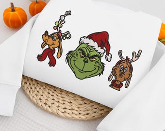 Grinch Embroidery Design, Christmas Dog Reindeer Stitch Art, Funny Holiday Pattern, Festive Winter Creation, Instant Download