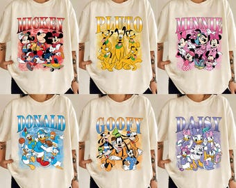 Disney All Characters Retro Checkered Custom Shirt, Vintage Disney Matching Tee, Disney Family Trip, Mickey & Co., Custom Bootleg Disney
