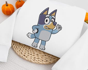 Cute Blue Cartoon Dog Embroidery Design, Kawaii Puppy Character, Kids Animal Machine Embroidery Pattern