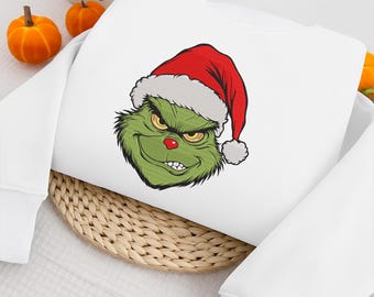 Grinch Christmas Embroidery Design, Santa Hat Grinch Pattern, Funny Holiday Embroidery, Xmas Grinch Stitch File