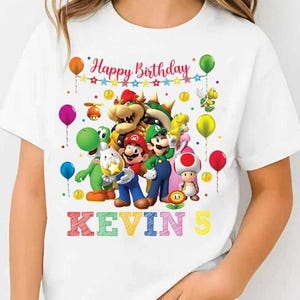 Super Mario Birthday Shirt, Custom Super Mario Tee, Mario Birthday Boy Party, Custom Mario Galaxy Family , Mario and Friends Birthday image 1