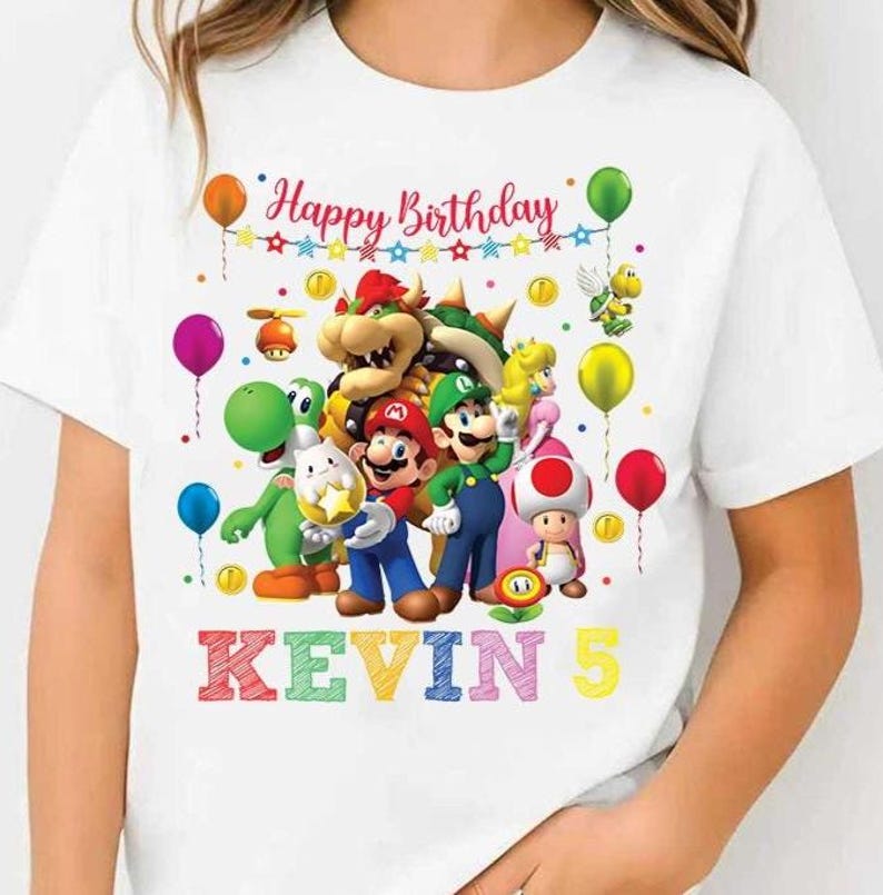 Super Mario Birthday Shirt, Custom Super Mario Tee, Mario Birthday Boy Party, Custom Mario Galaxy Family , Mario and Friends Birthday image 1