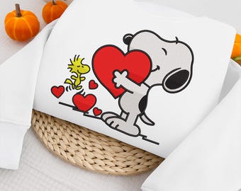 Cartoon Dog Hearts Embroidery Design, Valentine Animal Stitch, Machine Embroidery File, 6 Size