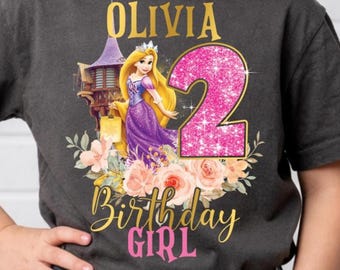 Personalized Rapunzel Princess Matching Birthday Girl Shirt, Custom Disney Birthday Shirt For Family, Tangled Birthday Theme Kid Tees