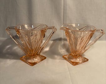 Vintage Indiana Glass pink pyramid pattern cream & sugar
