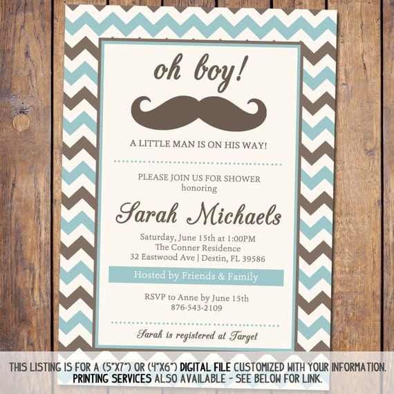 Items similar to Boys baby shower invitation, modern, chevron, blue and