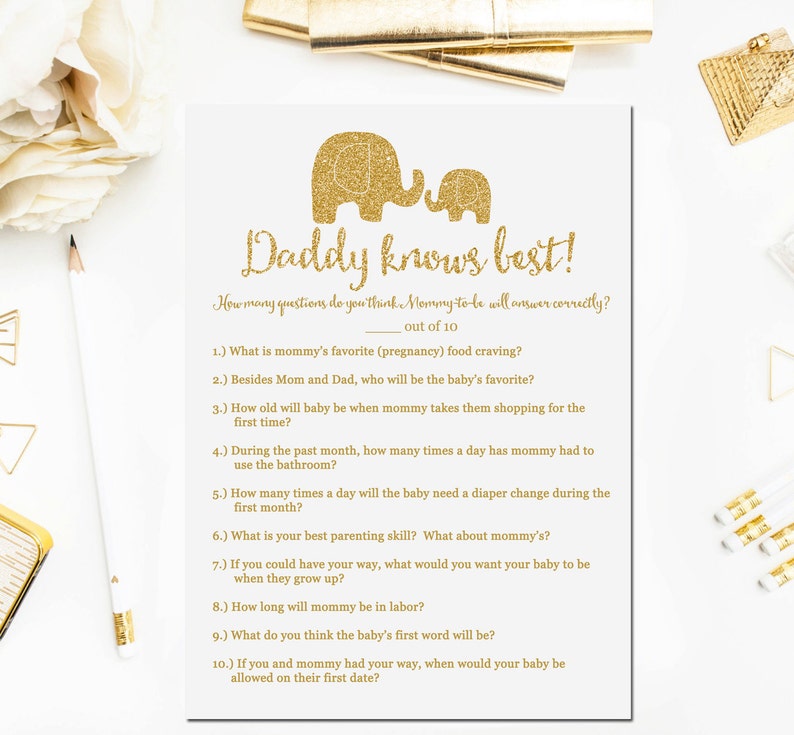 Elephant Baby Shower Games Daddy Knows Best Game Baby Shower Etsy