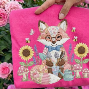 Patchwork Fox Spring Garden PNG, Coquette Clipart (digital nedladdning)