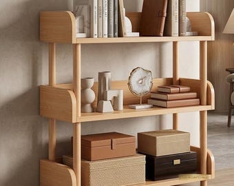 3 Tier Oak Bookcase, Solid Wood Frame, Modern Open Bookshelf, Display Storage Cabinet