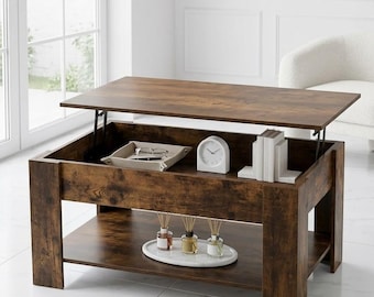 Lift Top Coffee Table with Hidden Storage Wooden Rising Tabletop Modern for Living Room