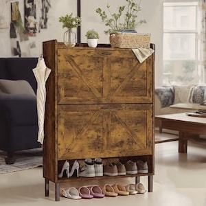 Handmade Solid Wood Shoe Rack Organizer with Multi Tier Storage Shelves Rustic Natural Finish