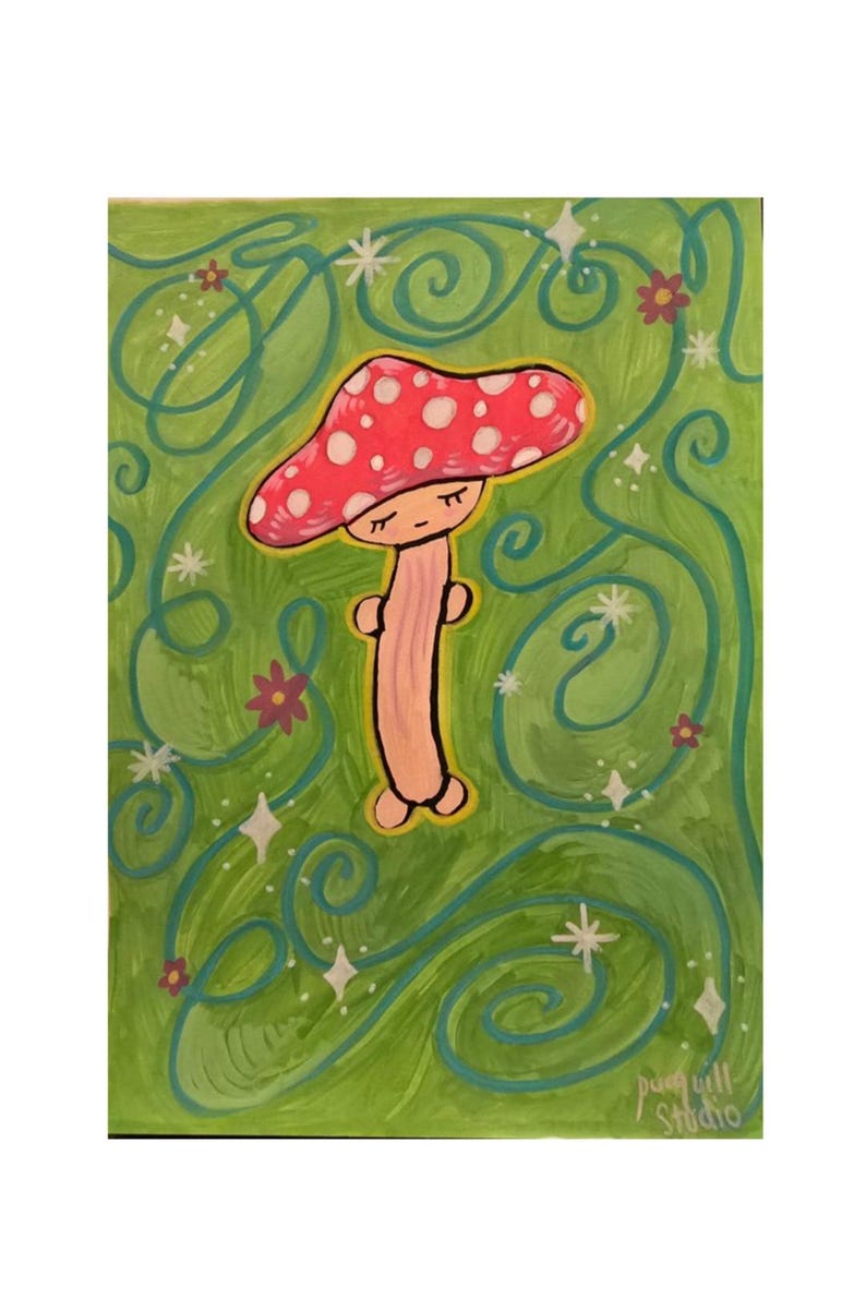 Cute Sleepy Mushroom Creature Art Print 5x7 - Etsy