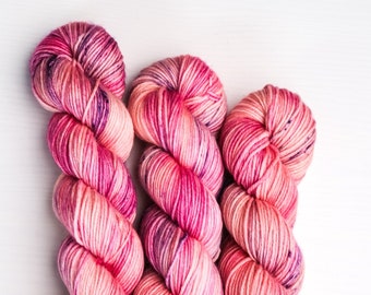 Hand Dyed Yarn, Pink  and Peach Variegated Yarn, DK, OOAK