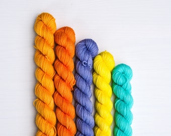 Hand Dyed Yarn, Sock Yarn Minis, Neon Hues Bundle