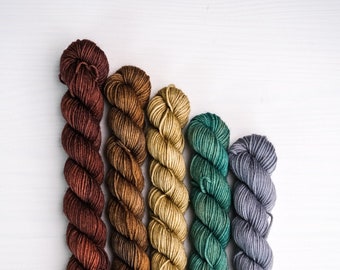 Hand Dyed Yarn, Sock Yarn Minis, Earth Tones Bundle
