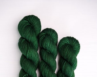 Hand Dyed Yarn, Dark Green Tonal Yarn, DK, OOAK