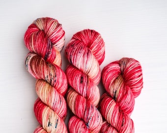 Hand Dyed Yarn, Dark Pink Variegated Yarn, DK, OOAK