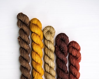 Hand Dyed Yarn, Sock Yarn Minis, Earthy Tones Bundle