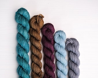 Hand Dyed Yarn, Sock Yarn Minis, Winter Hues Bundle