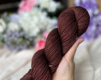 Hand Dyed Yarn, Dark Reddish Brown Tonal Yarn, Amber