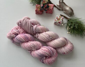 Hand Dyed Yarn, Pastel Pink and Purple Speckled Yarn, Sugar Plum Fairy