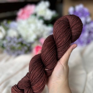 Hand Dyed Yarn, Dark Reddish Brown Tonal Yarn, Amber