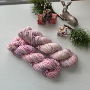 Hand Dyed Yarn, Pastel Pink and Purple Speckled Yarn, Sugar Plum Fairy