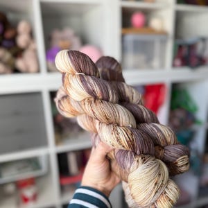 Hand Dyed Yarn, Brown Taupe Variegated Yarn, OOAK