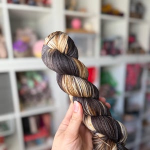 Hand Dyed Yarn, Dark Browns and Greys Variegated Yarn, OOAK