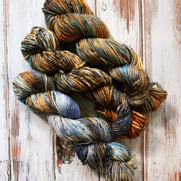 Superwash Merino Yarn, Hand Dyed Variegated Yarn, Orange Speckled Yarn, Dusk in Rodanthe
