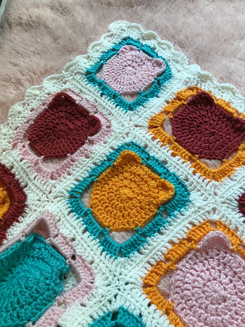 Crochet Cat Granny Squares Blanket Crochet Cats Cat Blanket Crochet Cat Blanket Crochet Lap Blanket Crochet Baby Blanket