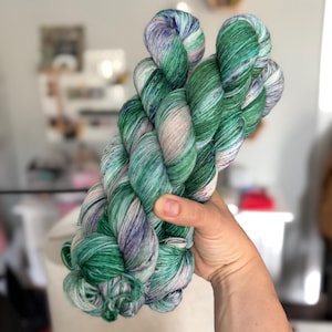 Hand Dyed Yarn, Spearmint Greens Variegated Yarn, Sock, OOAK