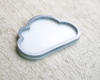 Cloud Resin Trinket Tray, Silver and White