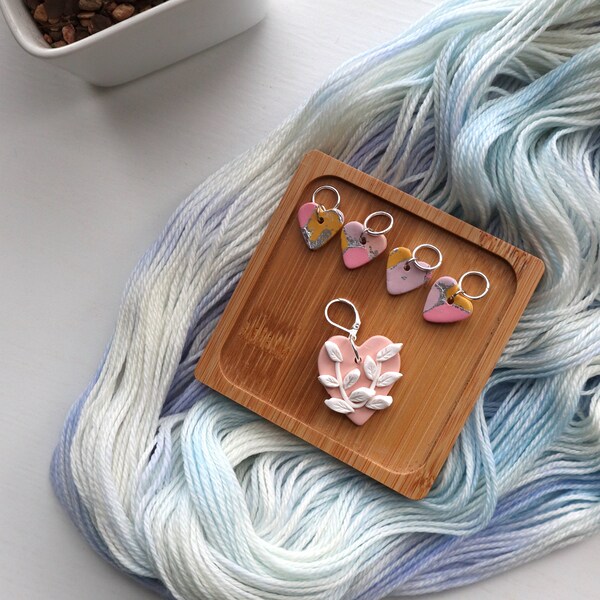 Leaf Motif Pastel Pink Heart  Stitch Marker